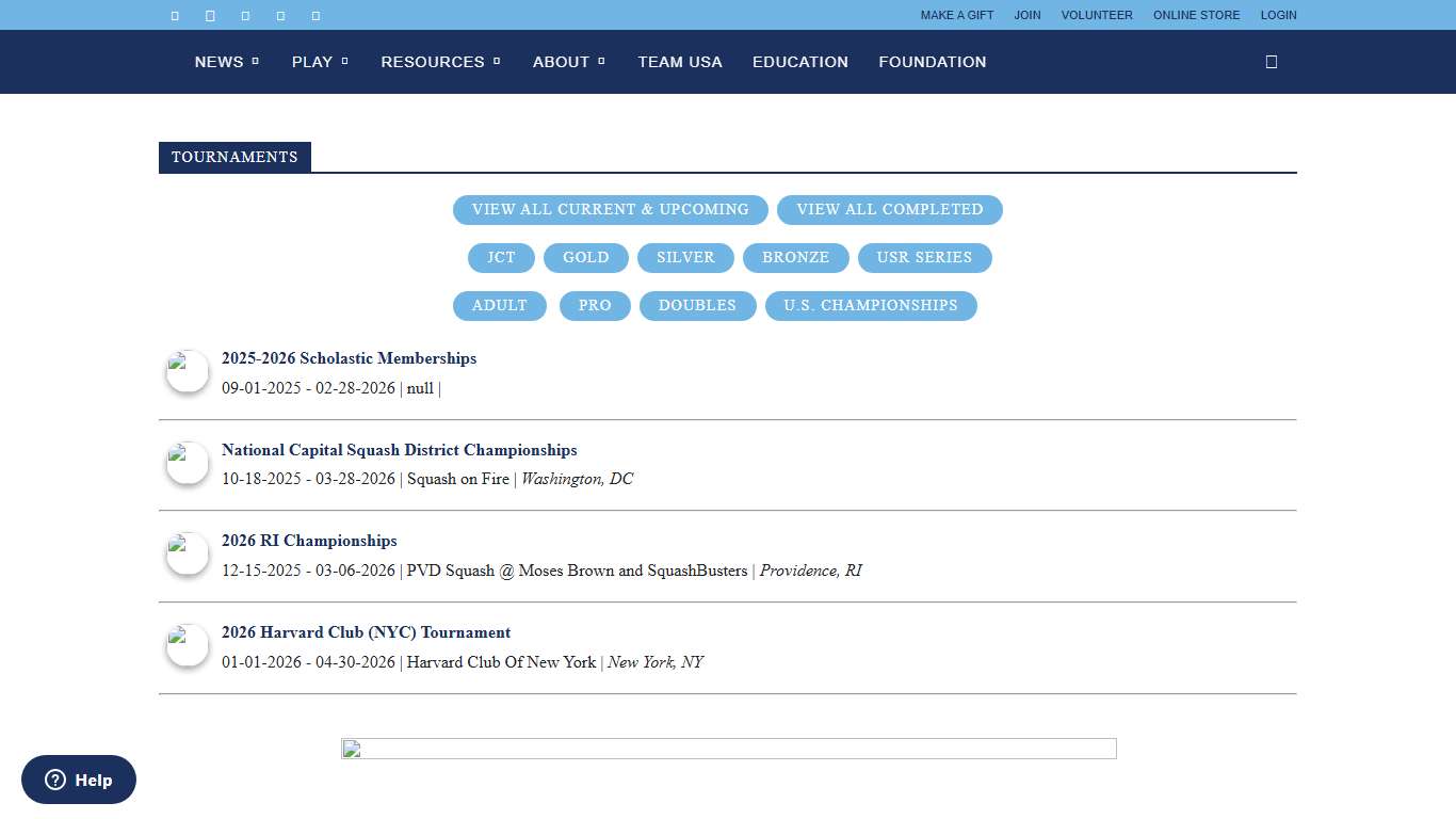 Tournaments US Squash